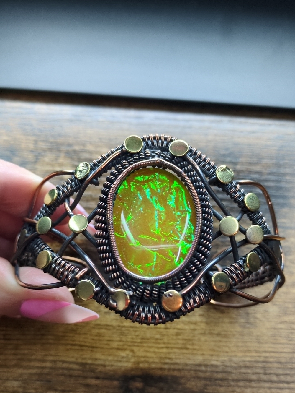 Wire Wrapped Bracelet with Australian Triple Opal Stone